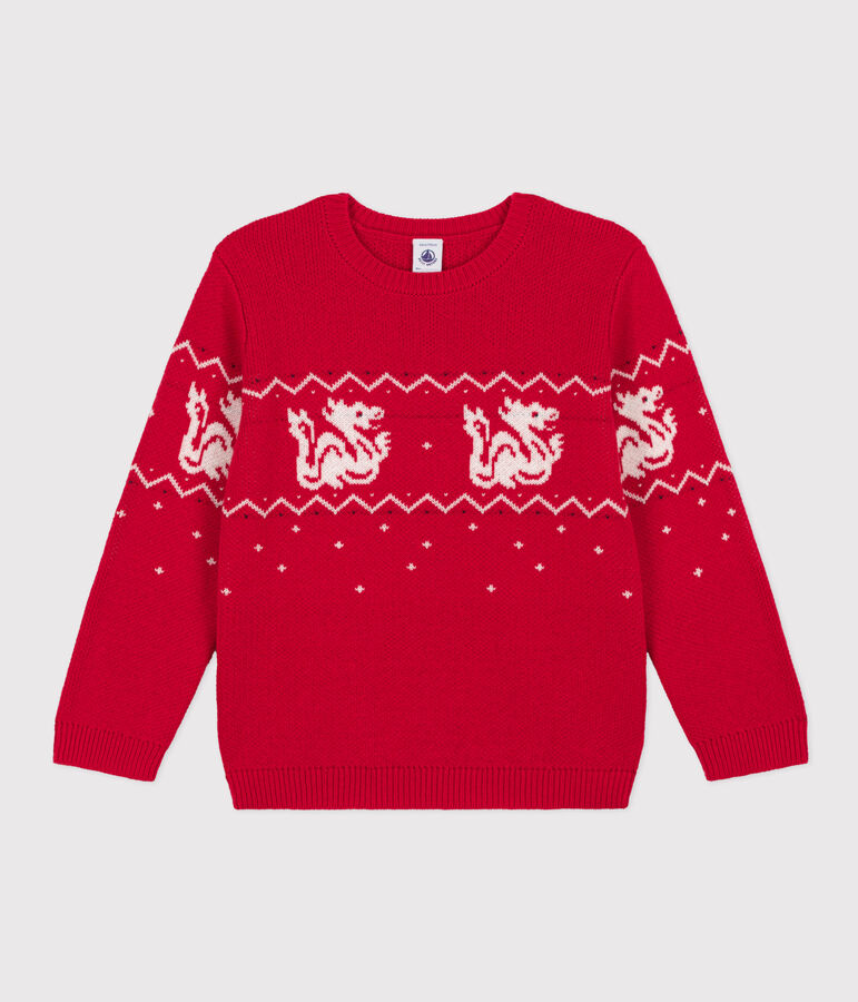 Jongenstrui in katoen en wol rood/multicouleur