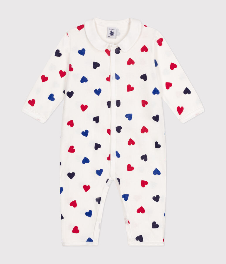 Katoenen babypyjama zonder voetjes met hartjesprint wit/multicouleur