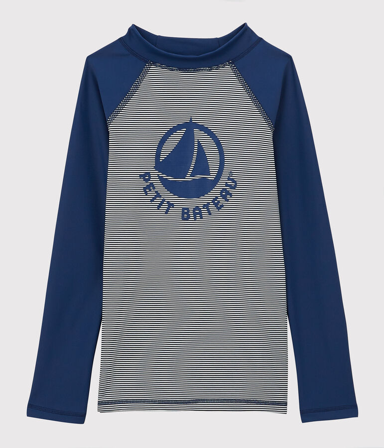 T-shirt anti-uv recycl&eacute; enfant fille / gar&ccedil;on bleu/blanc