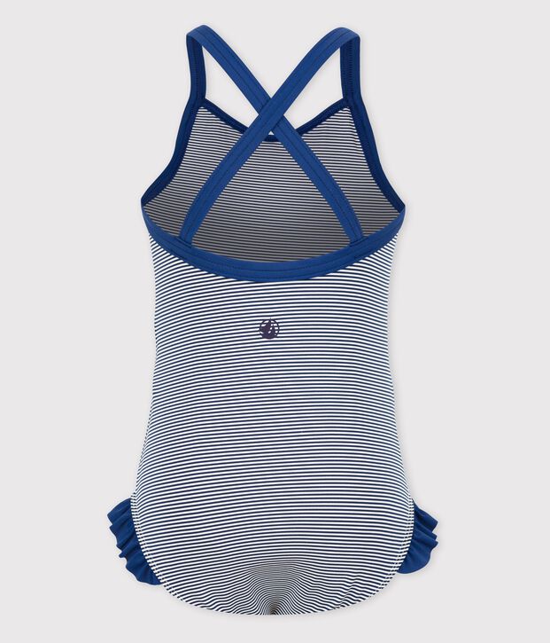 Maillot de bain 1 pi&egrave;ce iconique enfant fille bleu/blanc