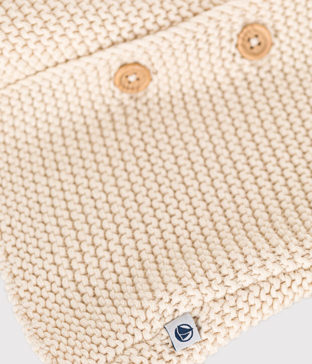 Gebreide uniseks babycardigan in ribbelsteek ecru