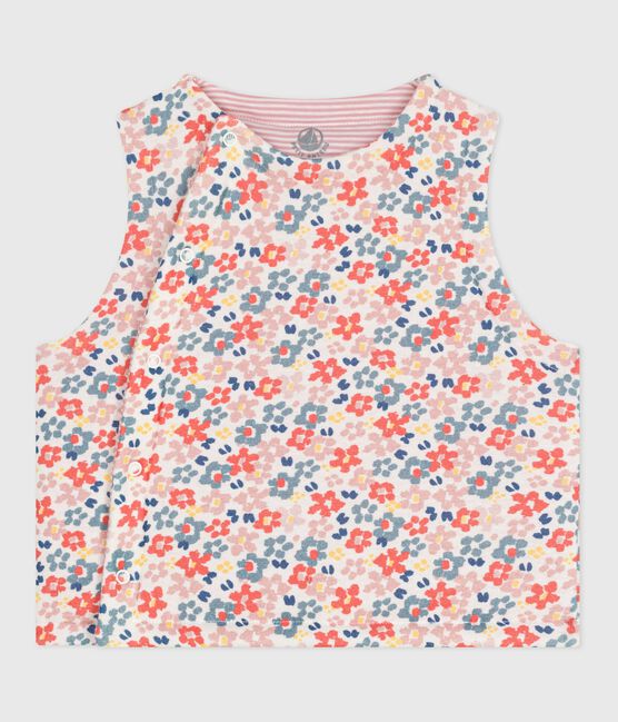 Gilet sans manche réversible bébé en coton imprimé blanc MARSHMALLOW/rose JOLI