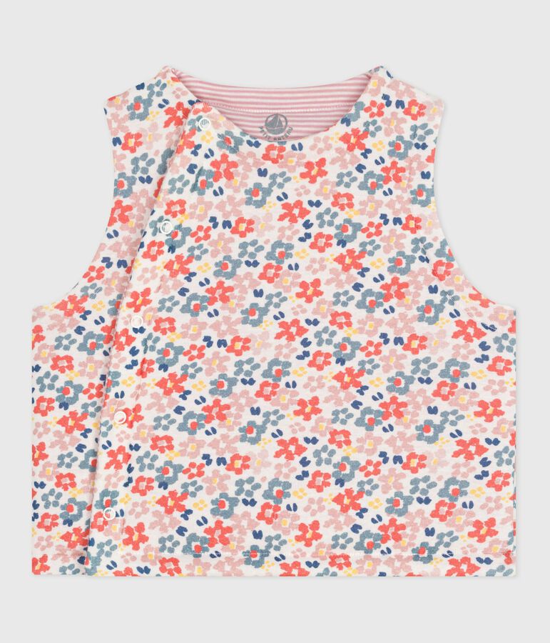 Gilet sans manche r&eacute;versible b&eacute;b&eacute; en coton imprim&eacute; blanc/rose