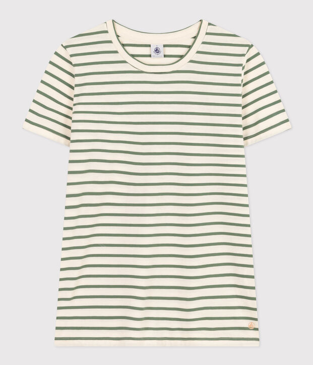 Le Droit, gestreept katoenen T-shirt met ronde hals voor dames ecru/groen