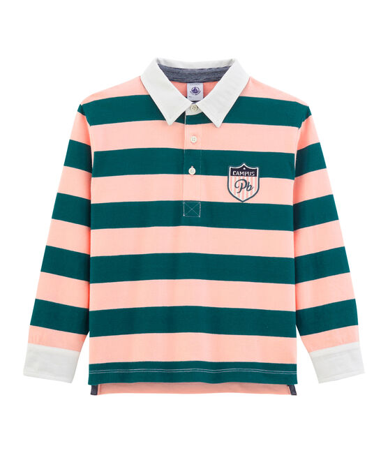 Jongenspolo in rugbystijl. groen PINEDE/roze ROSAKO