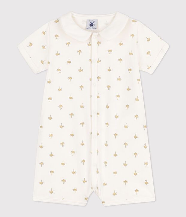 Korte playsuit met palmbomen van katoen voor baby's wit/multicouleur