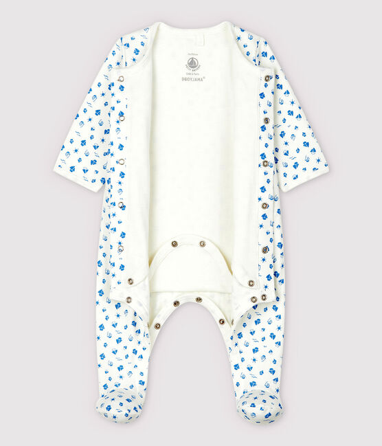 Bodyjama à imprimé bateaux bébé en tubique en coton biologique blanc MARSHMALLOW/bleu COOL