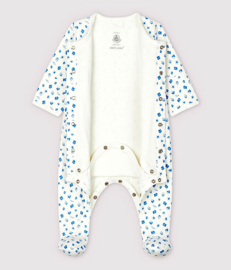 Romper met bootprint voor baby's van biologisch katoen wit/blauw