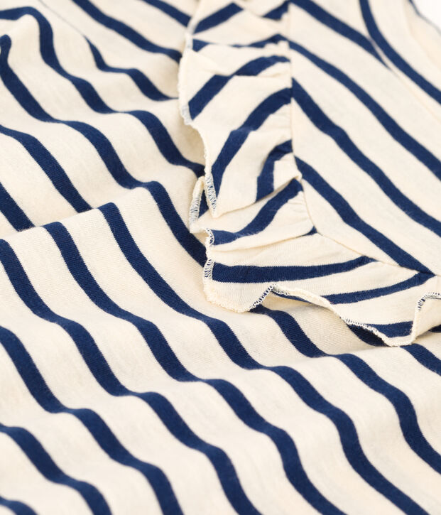 Katoenen T-shirt met korte mouwen voor meisjes ecru/blauw