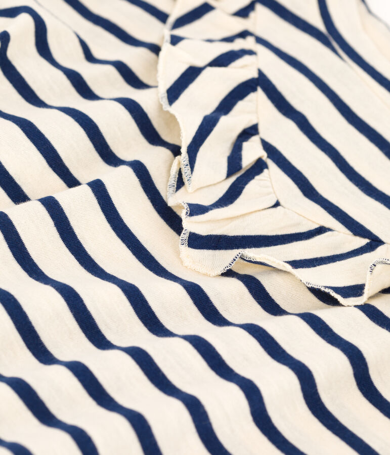 Katoenen T-shirt met korte mouwen voor meisjes ecru/blauw