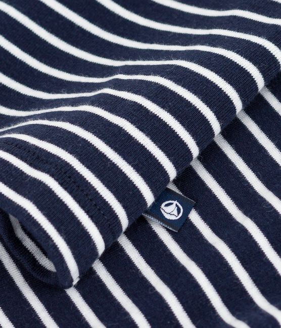 Gestreept T-shirt met korte mouwen voor kinderen blauw SMOKING/wit MARSHMALLOW