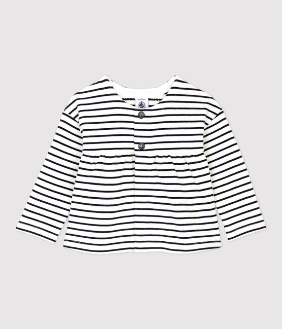 Cardigan en molleton bébé. blanc MARSHMALLOW/bleu SMOKING
