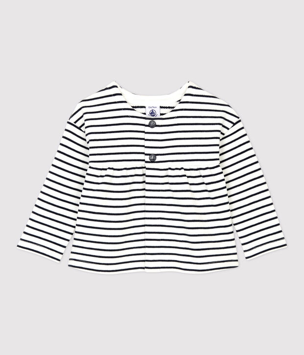 Cardigan en molleton b&eacute;b&eacute;. blanc/bleu