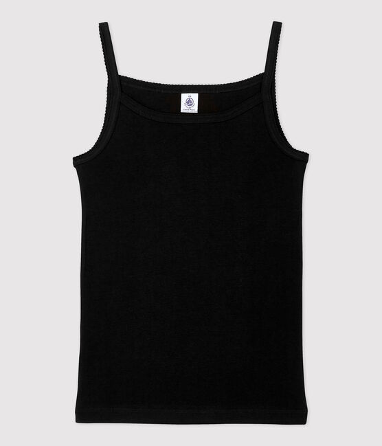 L'ICONIQUE, biokatoenen damesshirt met bandjes zwart NOIR
