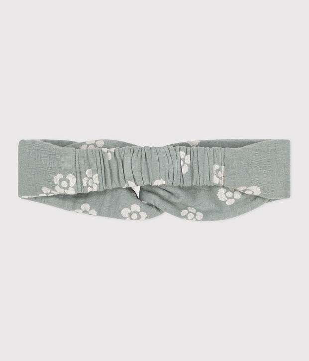 Babyhoofdband van katoenen gaas met bloemenprint groen/wit