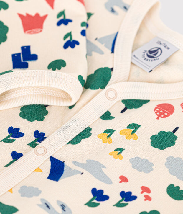 Babypyjama van geruwde fleece met bosprint ecru/multicouleur
