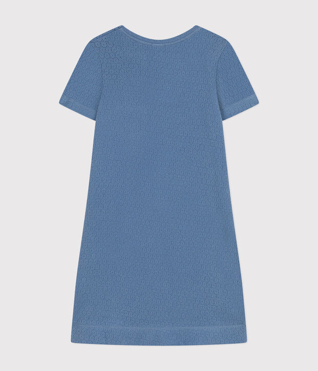 Effen katoenen kindernachthemd met ajour blauw