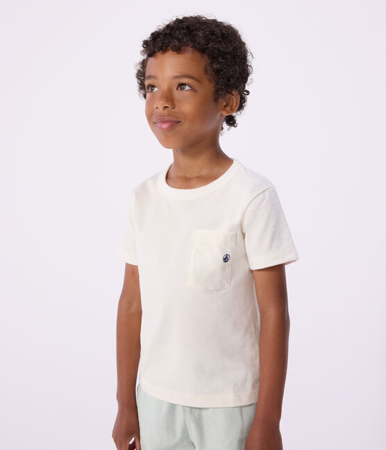 T-shirt met korte mouwen voor jongens wit MARSHMALLOW
