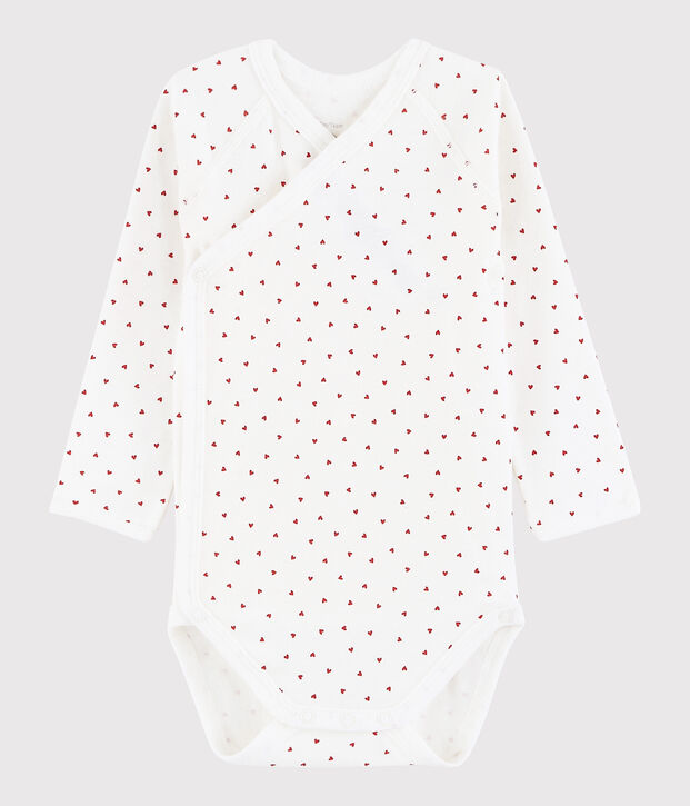 Body crois&eacute; manches longues b&eacute;b&eacute; fille blanc/rouge