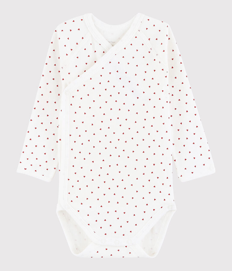 Body crois&eacute; manches longues b&eacute;b&eacute; fille blanc MARSHMALLOW/rouge TERKUIT