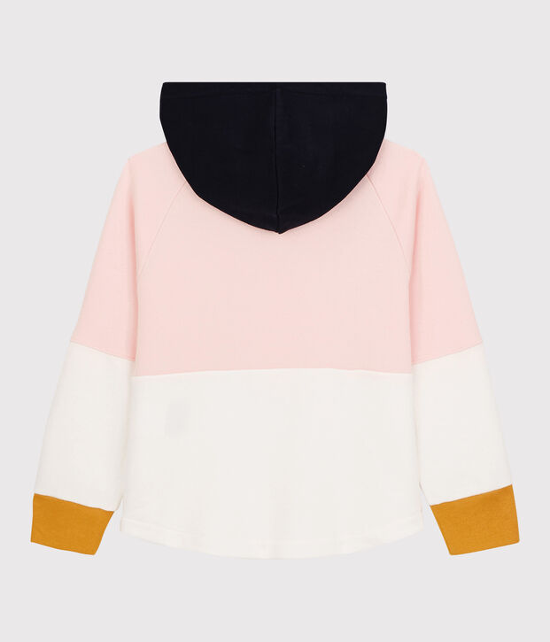 Molton meisjessweatshirt met capuchon roze/wit