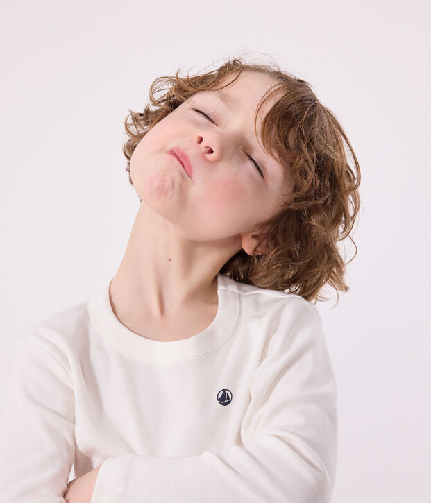 T-shirt met lange mouwen van ribstof voor jongens/meisjes wit