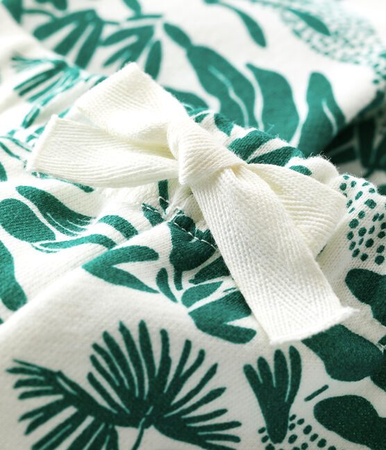 Pantalon imprimé végétal en molleton bébé blanc MARSHMALLOW/vert GAZON
