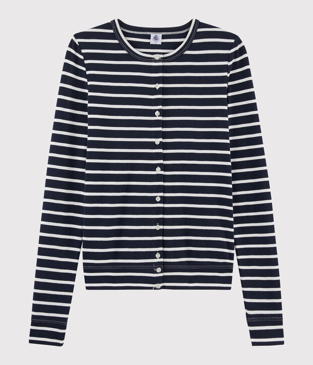 Iconische Dames cardigan blauw/wit