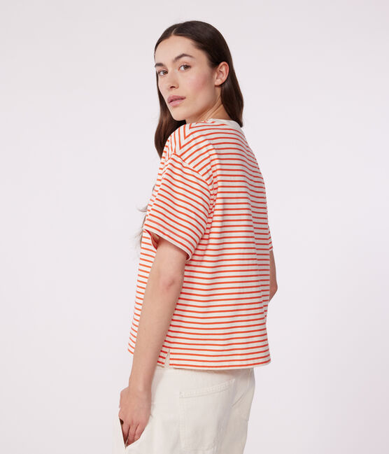 Gestreept katoenen T-shirt voor dames Le Boxy rood AVALANCHE/ SPICY