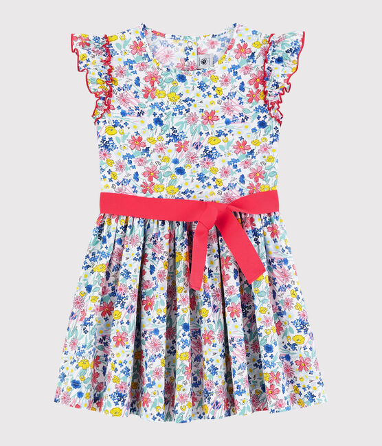 Robe manches courtes en popeline enfant fille blanc MARSHMALLOW/blanc MULTICO