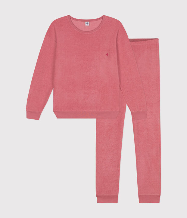 Pyjama en bouclette &eacute;ponge gratt&eacute;e unie femme rose