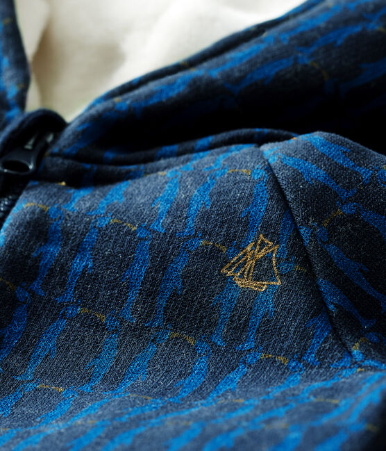 Sweatshirt met capuchon van molton met print en gevoerd met sherpa babyjongen blauw SMOKING/wit MULTICO