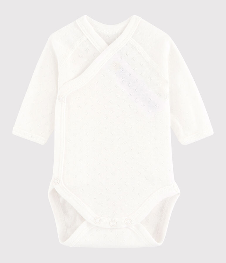Body crois&eacute; manches longues b&eacute;b&eacute; fille-gar&ccedil;on blanc MARSHMALLOW