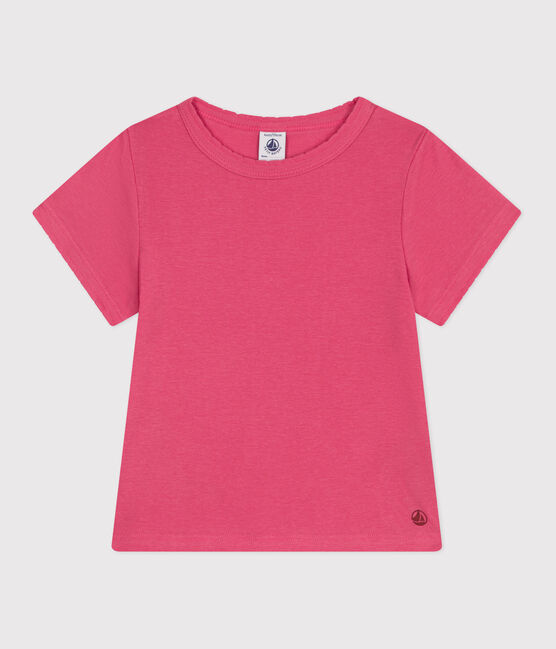 Effen katoenen T-shirt met korte mouwen voor kinderen roze PEONIA