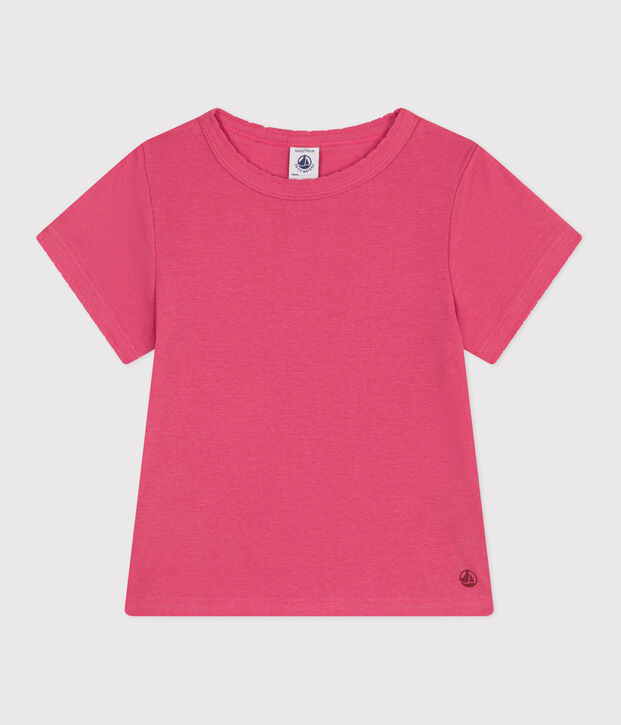 Tee-shirt enfant en coton manches courtes uni rose
