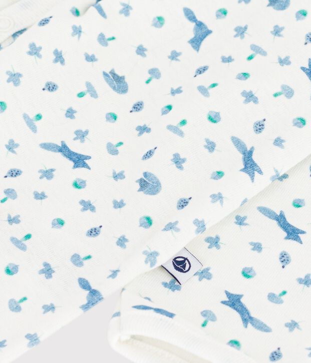 Pyjama b&eacute;b&eacute; sans pieds en coton imprim&eacute; renards blanc/bleu