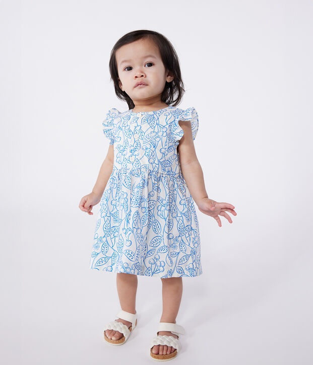 Katoenen babyjurk met bloomer en blauwe kersenprint blauw/blauw