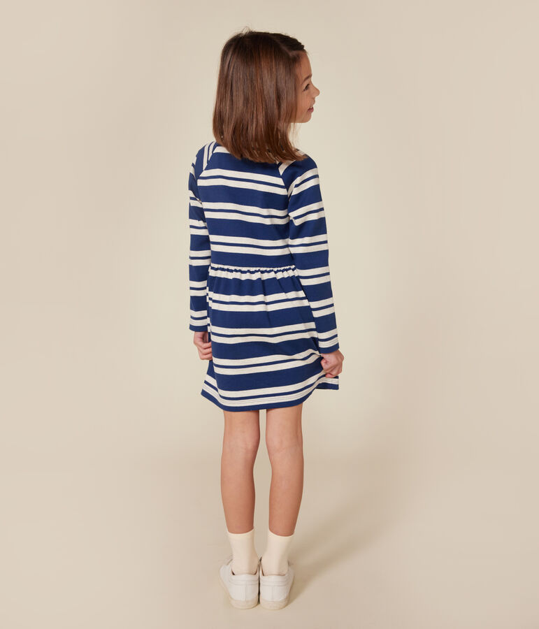 Robe manches longues en coton &eacute;pais enfant fille bleu/beige
