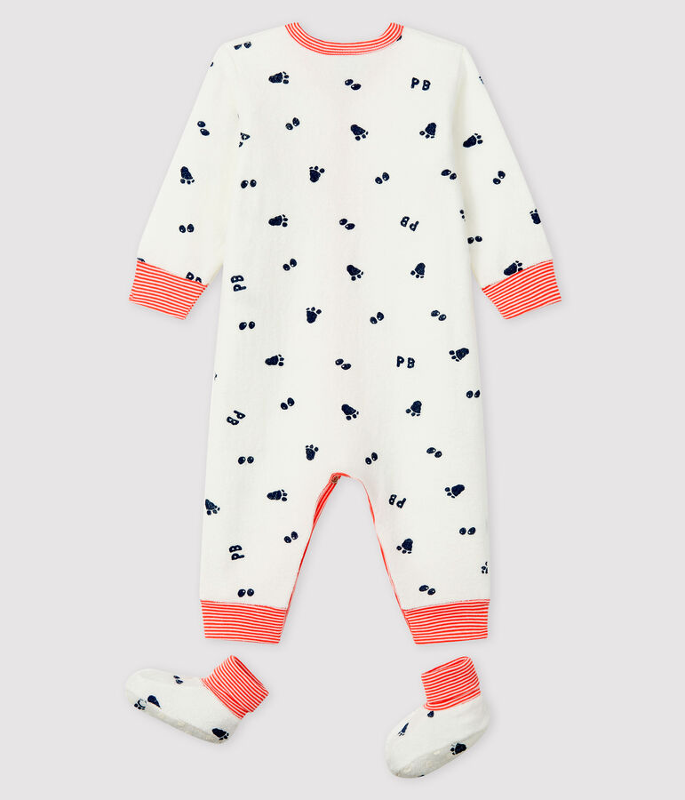 Ensemble nuit b&eacute;b&eacute; en bouclette &eacute;ponge blanc MARSHMALLOW/bleu MEDIEVAL