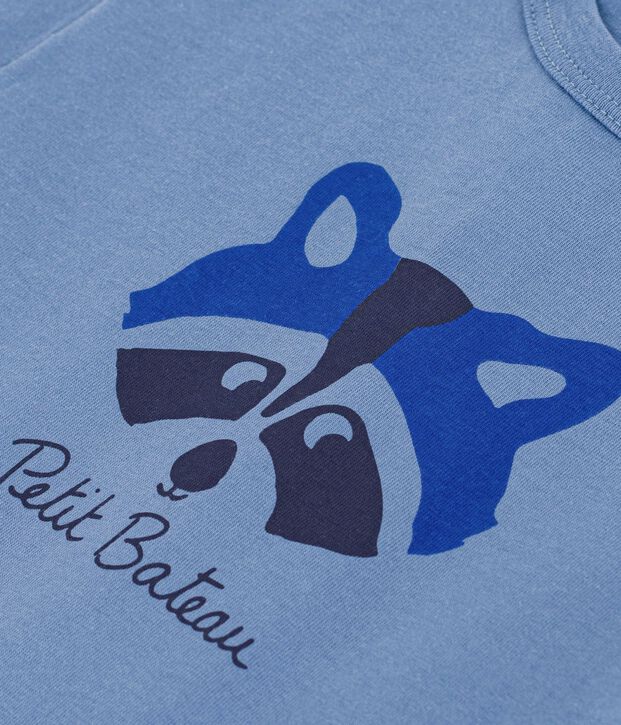 Katoenen effen T-shirt met korte mouwen en motiefje voor baby's blauw