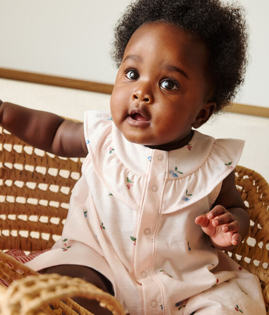Katoenen babyjurkje met korte mouwen en bloomer met vruchtenprint roze FLEUR/wit MULTICO