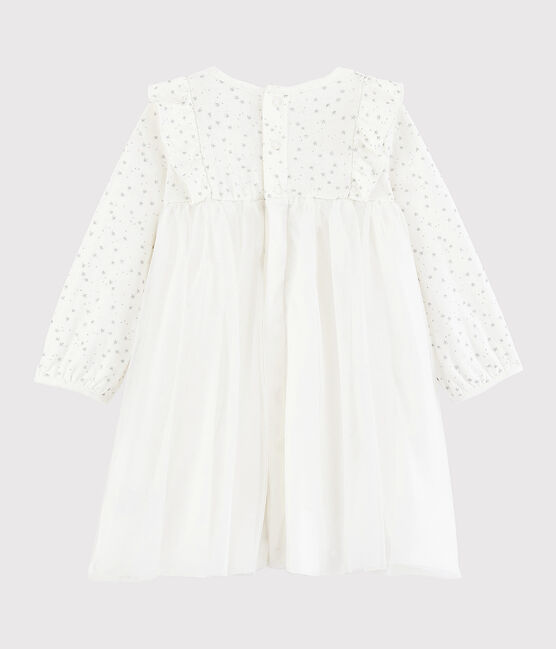 Jurk met lange mouwen babymeisje wit MARSHMALLOW/grijs ARGENT