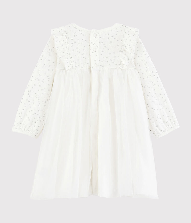 Robe manches longues b&eacute;b&eacute; fille blanc/gris