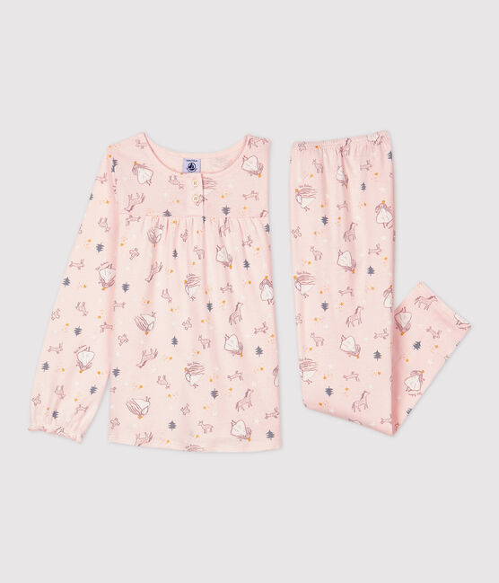 Pyjama petite fille imprimé princesse en coton rose FLEUR/blanc MULTICO