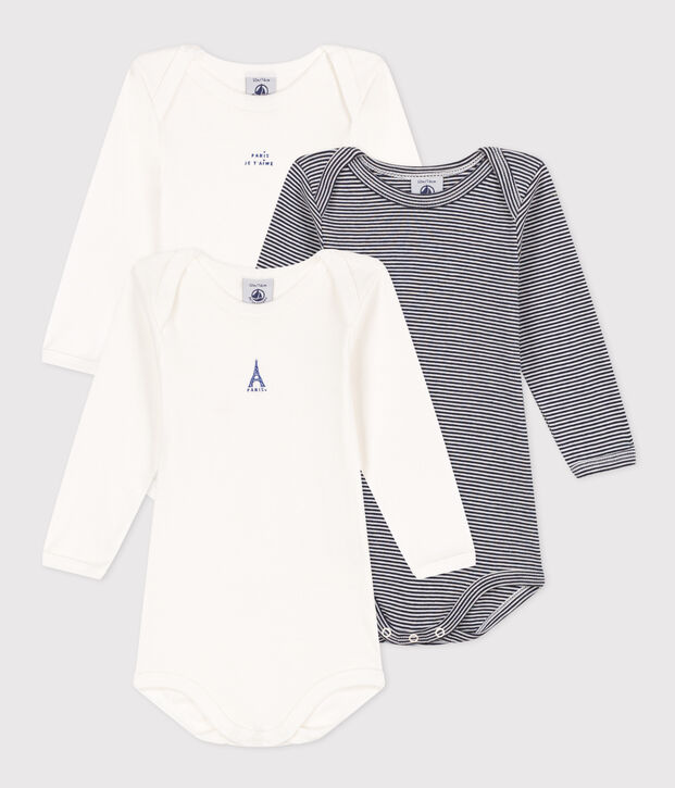 Lot de 3 bodies manches longues Paris b&eacute;b&eacute; en coton multicouleur