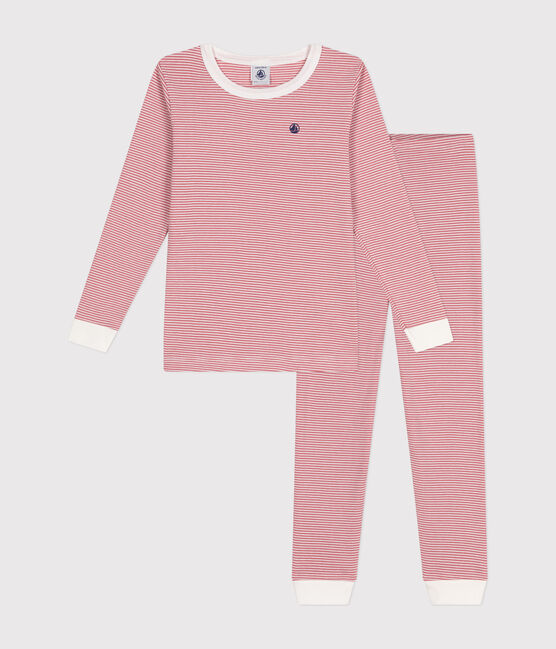 Pyjama ajusté en coton rayé enfant rose ROSEWOOD/ MARSHMALLOW