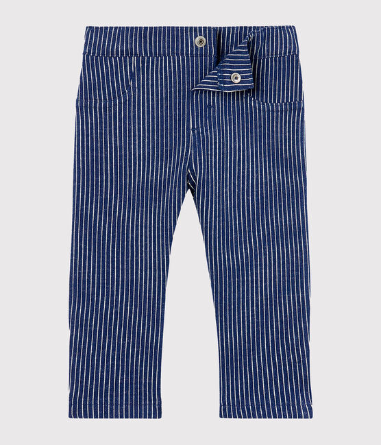 Broek van gestreepte mesh babyjongen blauw SMOKING/wit MARSHMALLOW