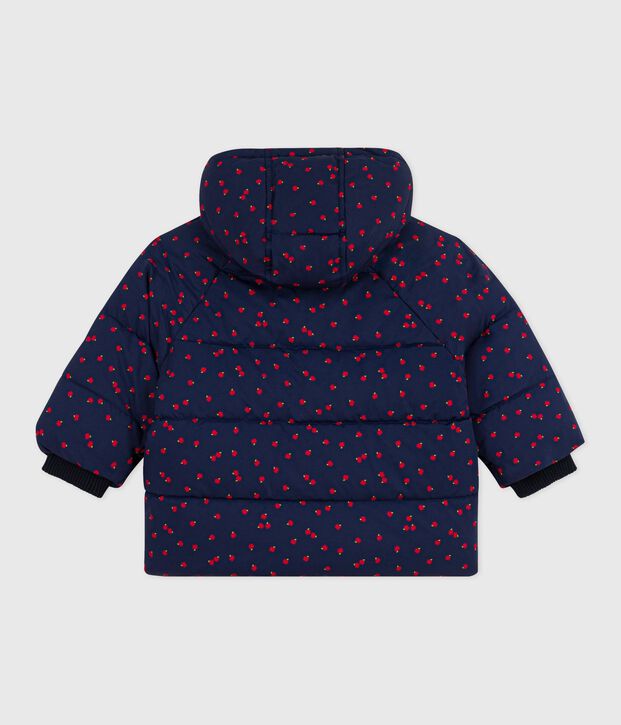 Donsjack met print voor baby's blauw/ecru