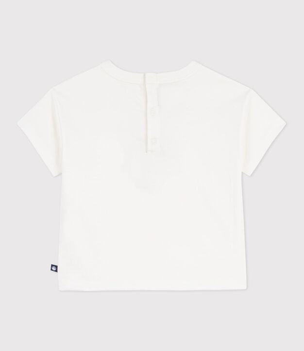 Katoenen baby-T-shirt met korte mouwen en meeuwmotiefje wit