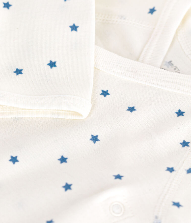 Katoenen overslagbody met lange mouwen voor baby's wit/blauw